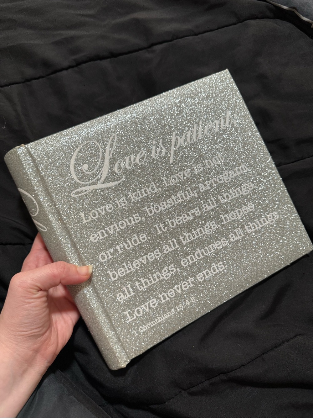 Nicole Miller Silver Glitter "Love Is Patient" Keepsake Photo Album